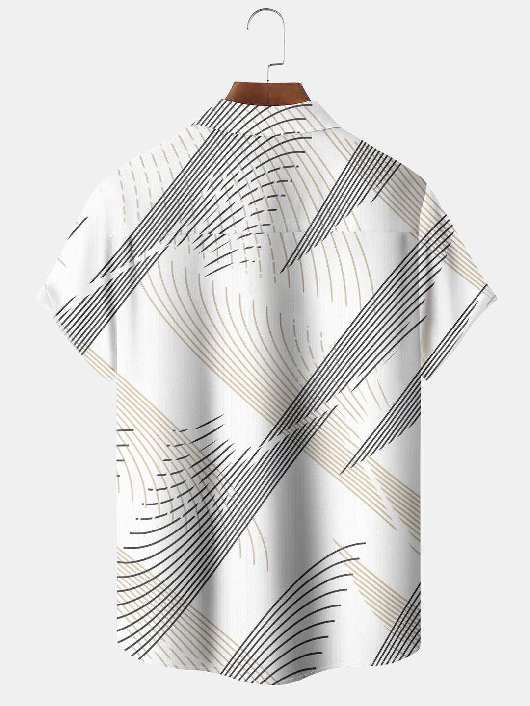 Alohadaddy Casual Stripes Art Print Moisture Wicking Chest Pocket Hawaiian Short Sleeve Shirt