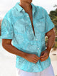 Alohadaddy® Conch Art Print Pockets Elastic Hawaiian Men's Short Sleeve Shirt Big & Tall