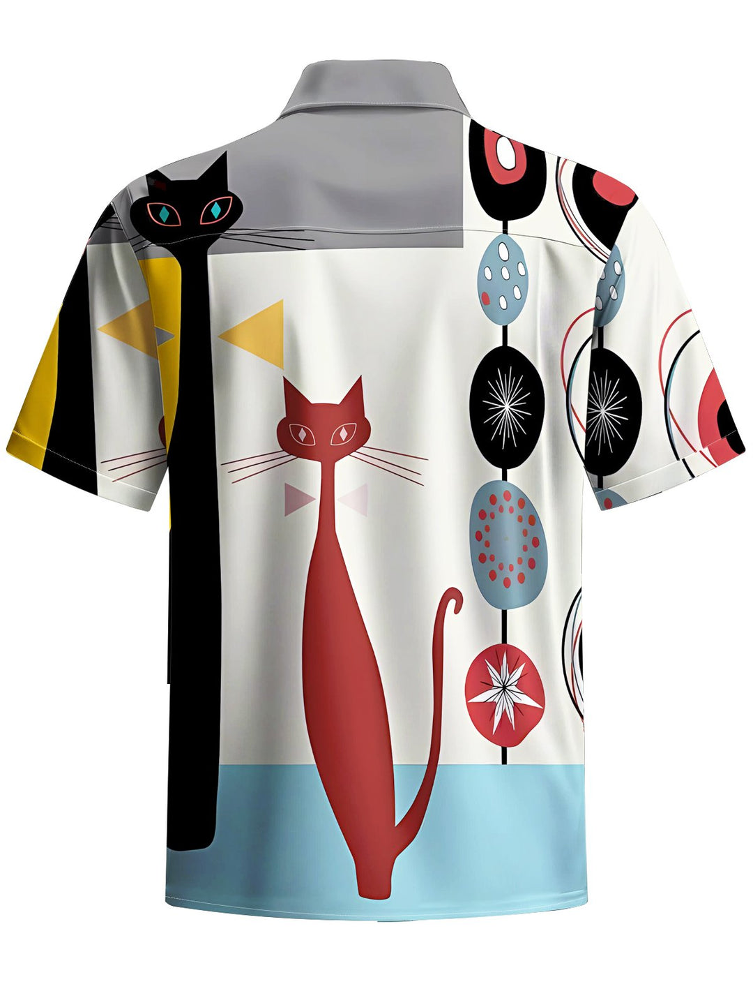 Alohadaddy® Casual Geometric Cartoon Cat Print Art Chest Pocket Men Short Sleeve Shirt Big &amp; Tall