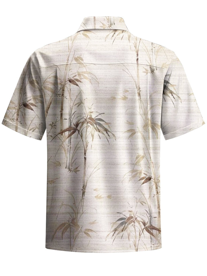Alohadaddy® Casual Bamboo Botanical Art Print Mens Wicking Short Sleeve Shirt Big &amp; Tall