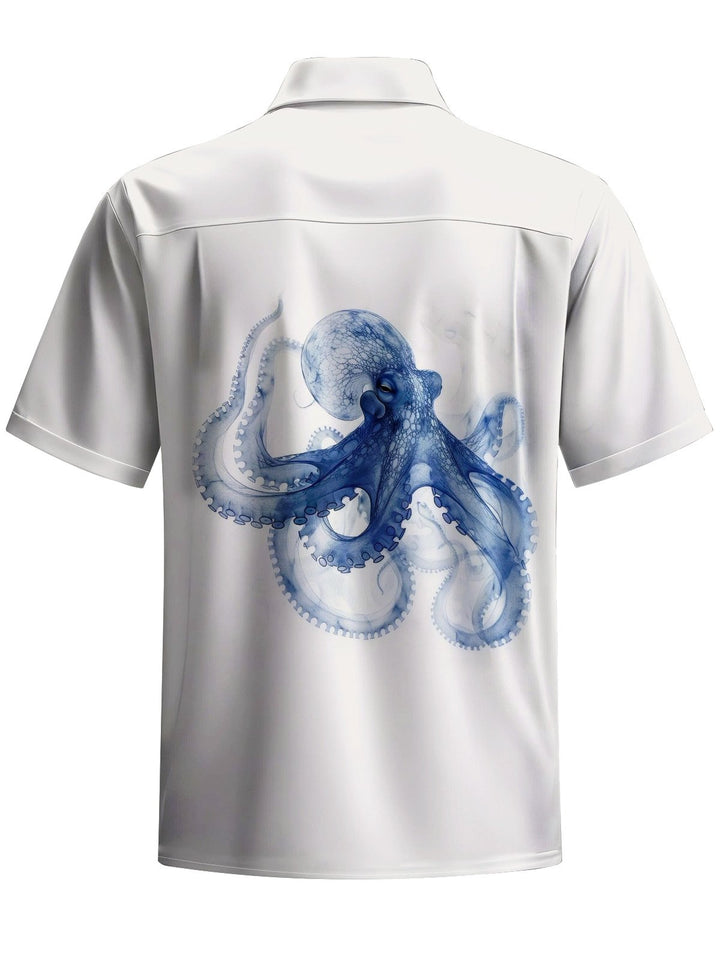 Alohadaddy® Casual Octopus Art Print Chest Pocket Mens Short Sleeve Shirt Big &amp; Tall