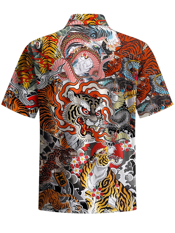 Alohadaddy® Vintage Tiger Art Print Chest Pocket Men&