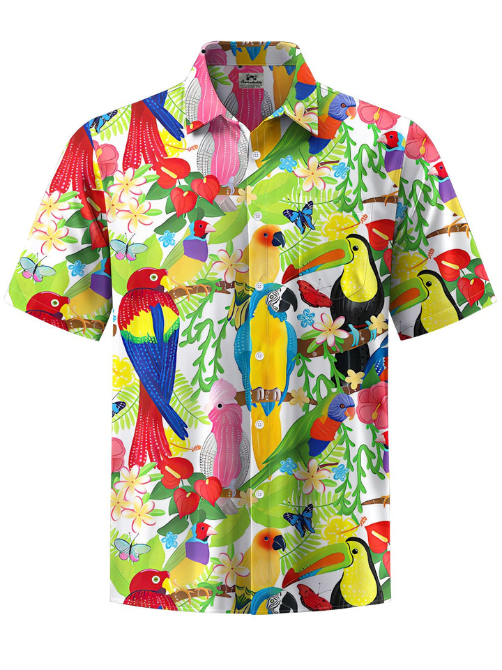 Alohadaddy® Hawaiian Parrot Art Print Chest Pocket Men&