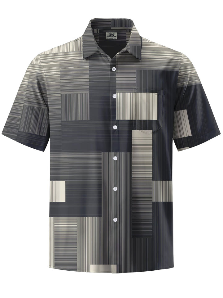 Alohadaddy® Casual Stripe Geometric Art Print Chest Pocket Men&