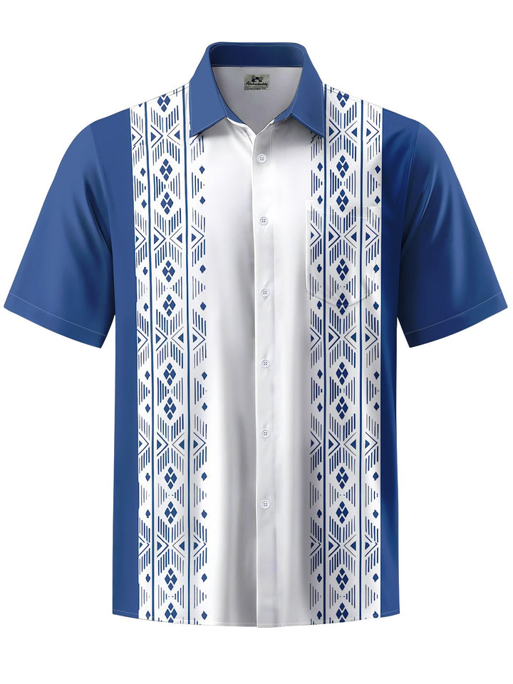 Alohadaddy® Casual Stripe Contrast Color Art Print Chest Pocket Men&