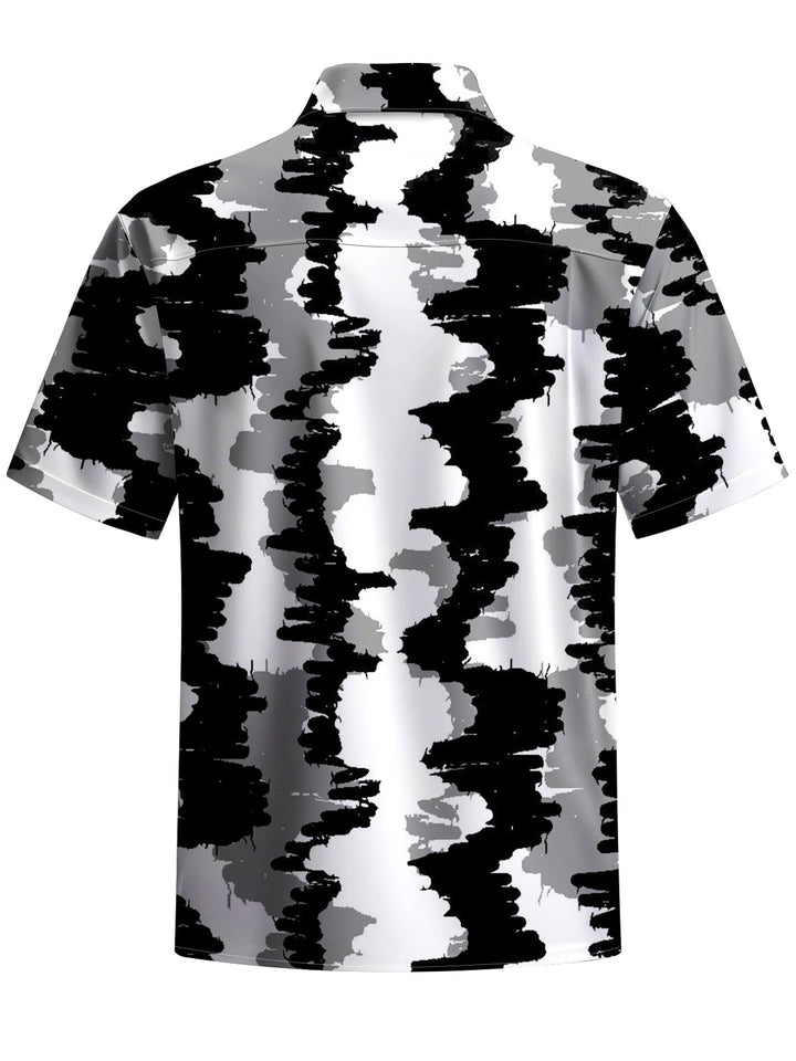 Alohadaddy® Casual Stripe Geometric Art Print Chest Pocket Men&