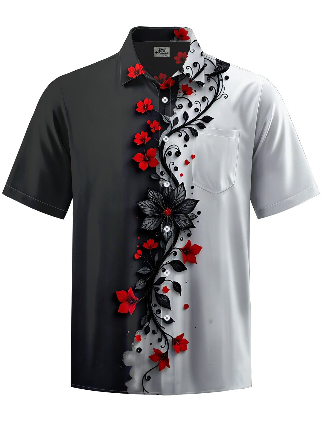 Alohadaddy® Casual Contrast Pattern Art Print Chest Pocket Men&