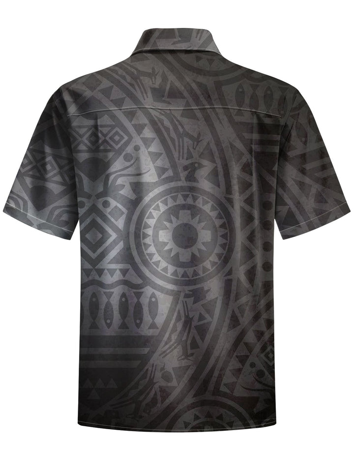 Alohadaddy® Casual Geometric Tiki Print Chest Pocket Men&