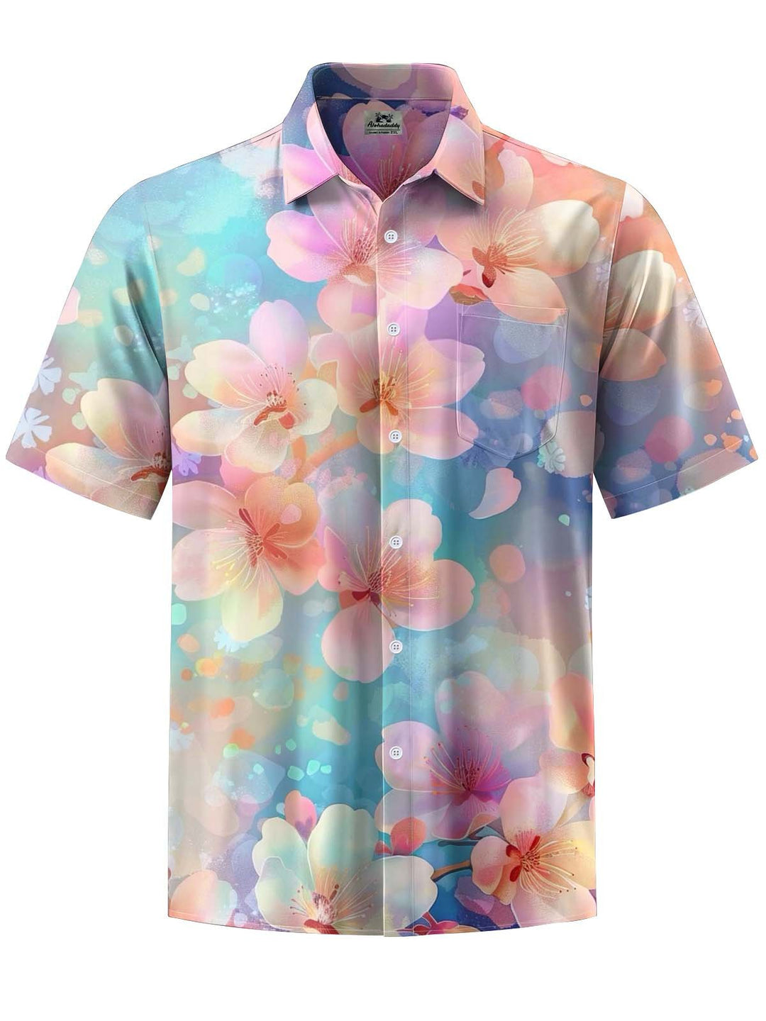 Alohadaddy® Hawaiian Flower Art Print Chest Pocket Stretch Men&