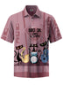 Alohadaddy® Casual Geometric Jazz Cat Print Art Pocket Stretch Men's Short Sleeve Shirt Big & Tall