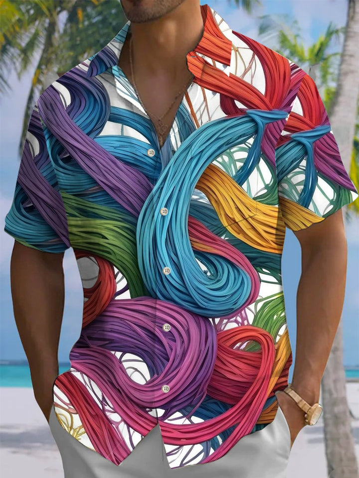 Alohadaddy® Casual Abstract Print Art Elastic Pocket Button Men&