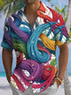 Alohadaddy® Casual Abstract Print Art Elastic Pocket Button Men's Short Sleeve Shirt Big & Tall