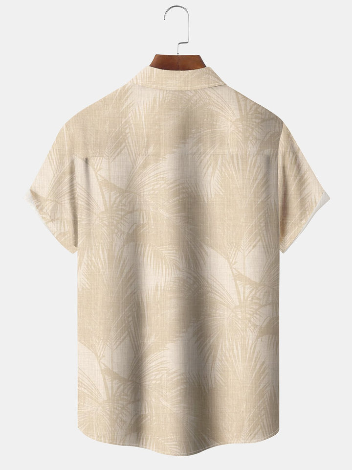 Alohadaddy® Casual Palm Leaf Print Pocket Elastic Button Men&