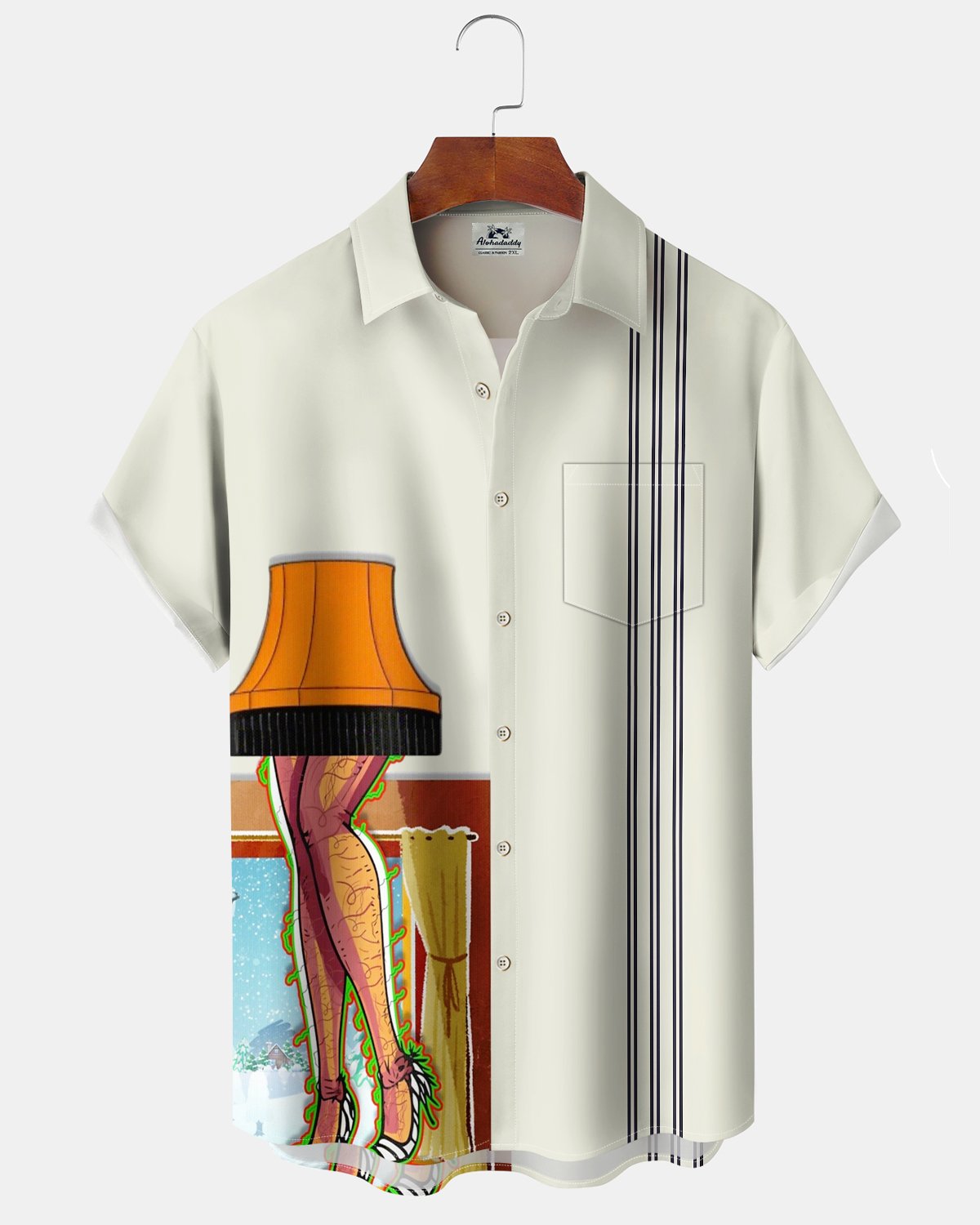 Alohadaddy® Christmas Stripes Leg Lights Print Pocket Elastic Buttons Men's Short Sleeve Shirt Big & Tall
