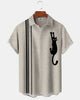 Alohadaddy® Retro Striped Cat Art Print Men's Short-Sleeve Shirt with Pocket Buttons and Elasticity - Big & Tall