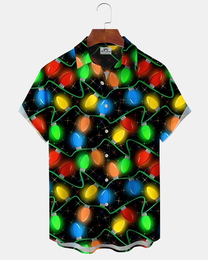 Alohadaddy® Holiday Christmas Lights Print Artistic Stretch Button Pocket Men&