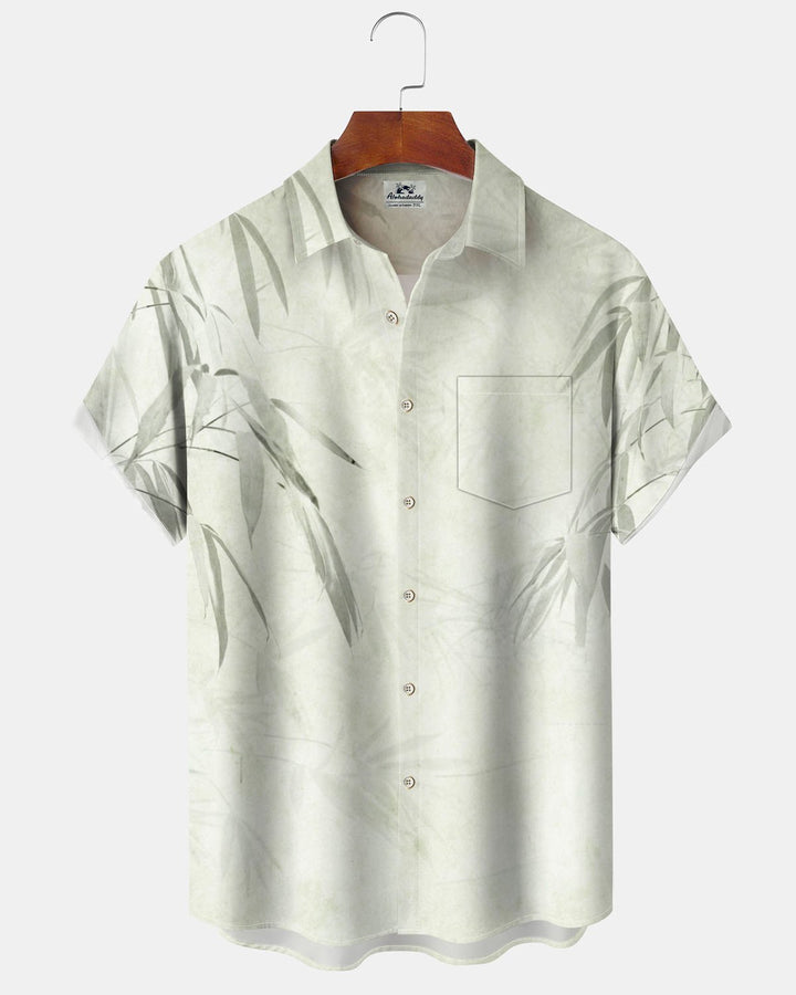 Alohadaddy® Casual Painting Bamboo Print Art Button-Down Pocket Men&