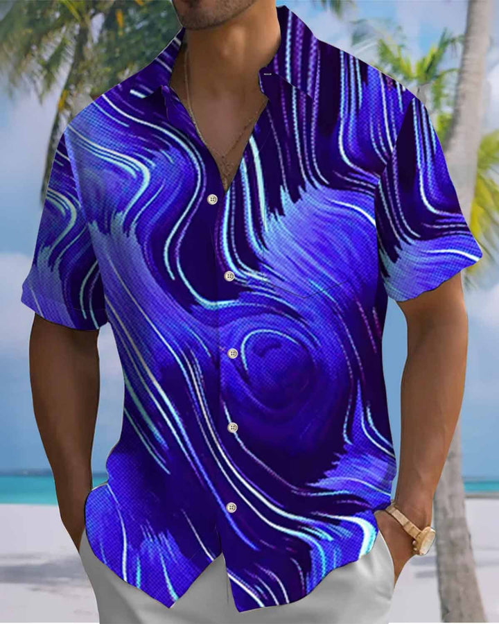 Alohadaddy® Casual Striped Art Print Cardigan with Pockets and Buttons for Men - Short Sleeve Shirt Big &amp; Tall