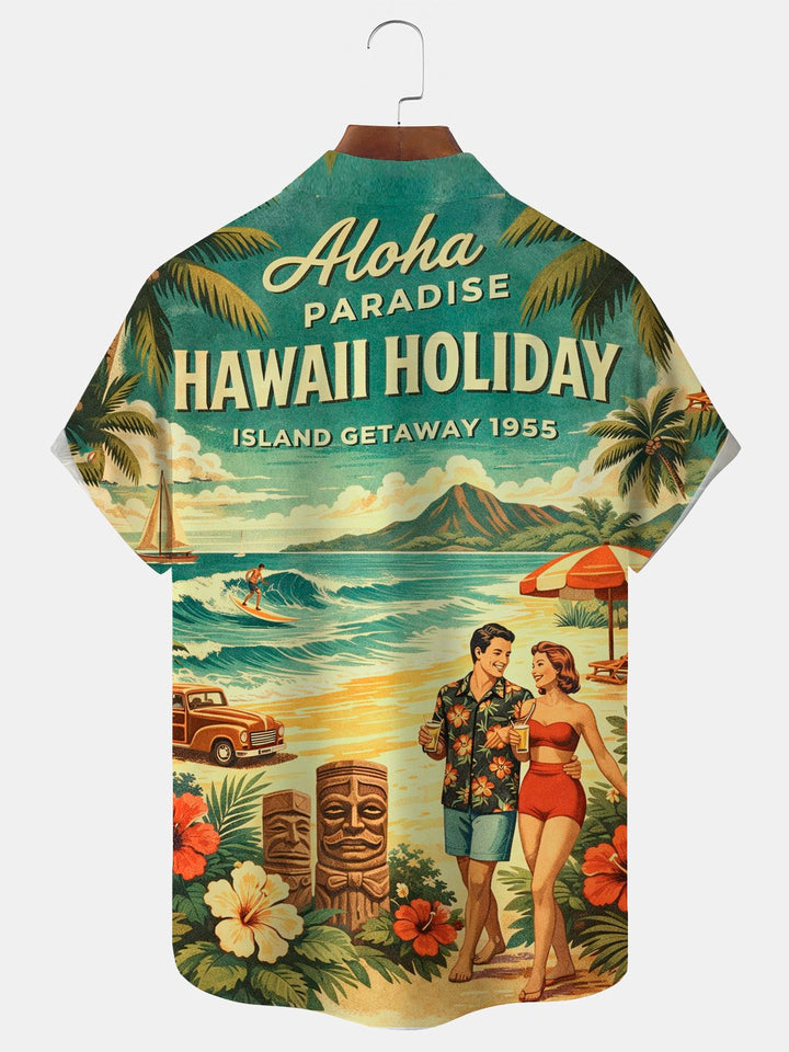 Alohadaddy® Hawaiian Floral Beach Vacation Print Men&