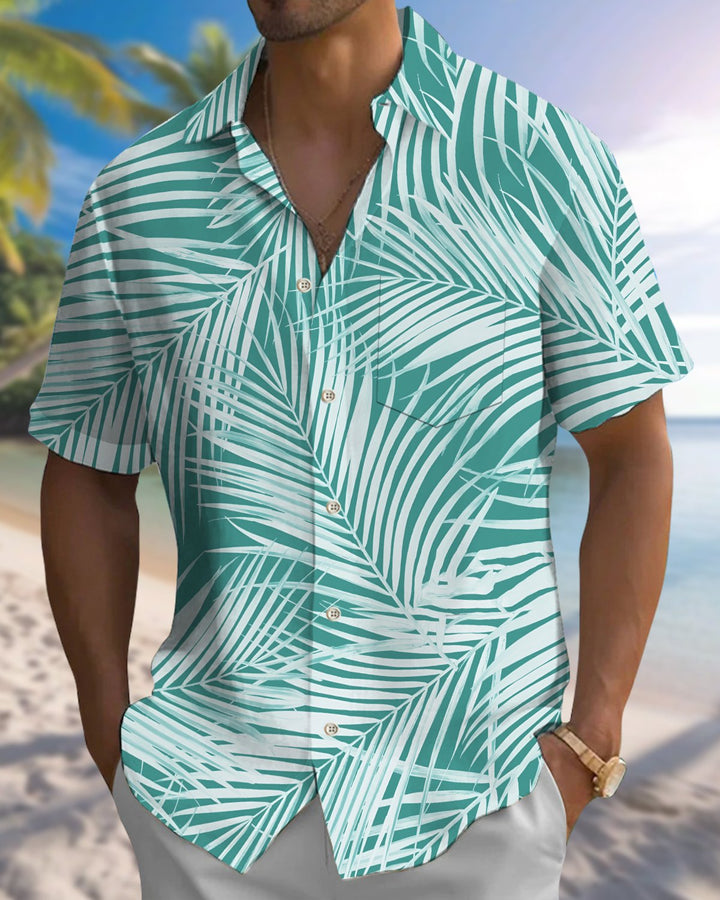 Alohadaddy® Hawaiian Palm Leaf Print Art Button Pocket Cardigan Men&