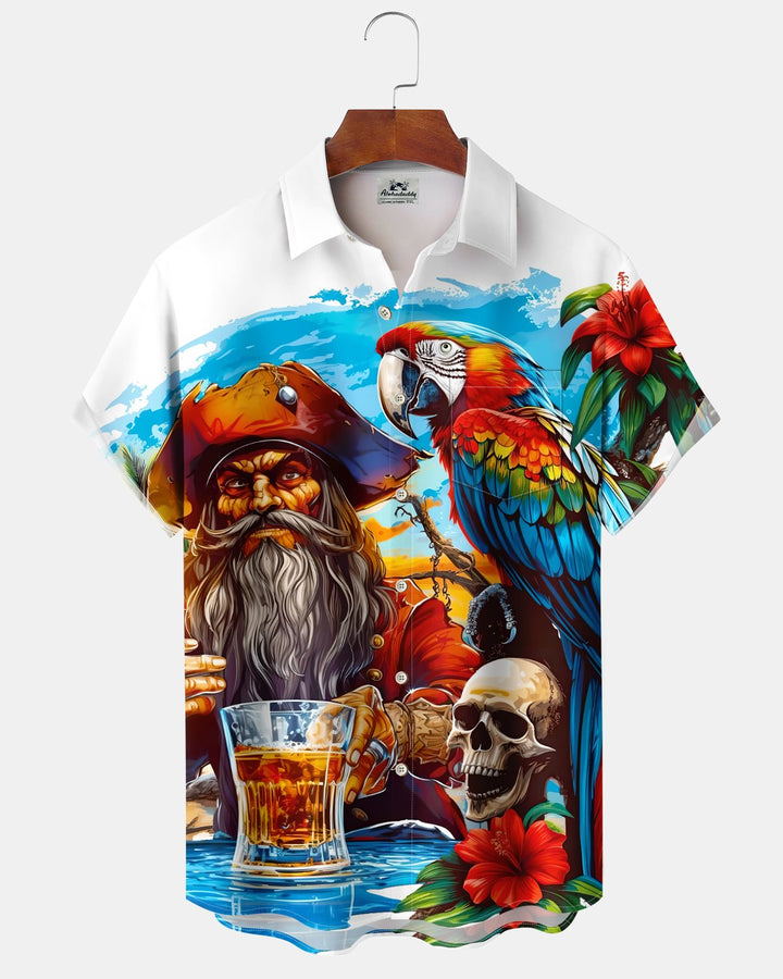 Alohadaddy® Hawaiian Parrot Print Art Button Pocket Cardigan Men&