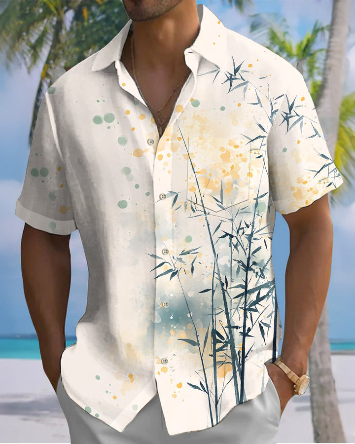 Alohadaddy® Hawaiian Bamboo Print Art Button Pocket Cardigan Men&