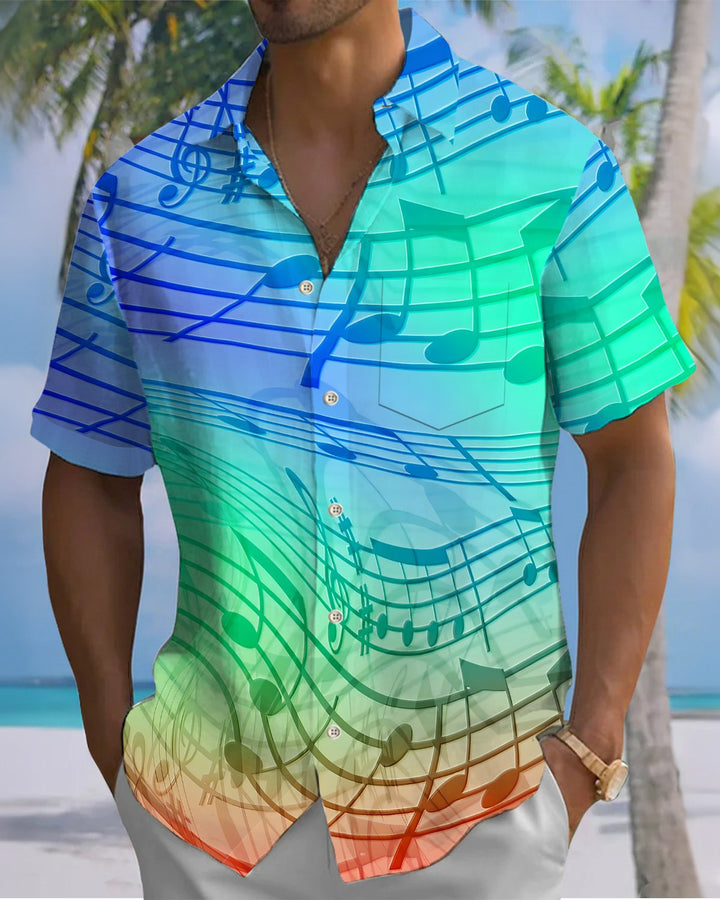 Alohadaddy® Retro Musical Print Art Button Pocket Cardigan Men&