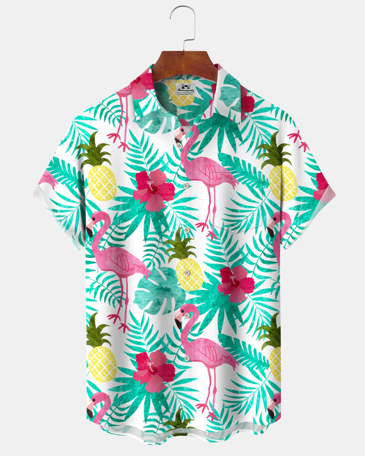 Alohadaddy® Hawaiian Flamingo Print Art Button Pocket Cardigan Men&