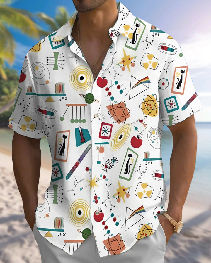 Alohadaddy® Casual Geometric Print Art Button Pocket Cardigan Men&