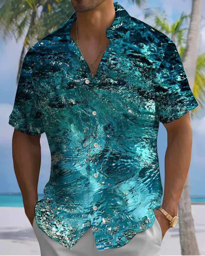 Alohadaddy® Hawaiian Ocean Print Art Button Pocket Cardigan Men&