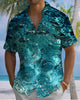 Alohadaddy® Hawaiian Ocean Print Art Button Pocket Cardigan Men's Short Sleeve Shirt
