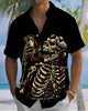 Alohadaddy® Men's Casual Short-Sleeve Button-Down Shirt with Skull Band Graphic Print and Pocket