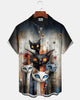 Alohadaddy® Men's Short-Sleeve Button-Down Shirt with Retro Cat Print and Pocket