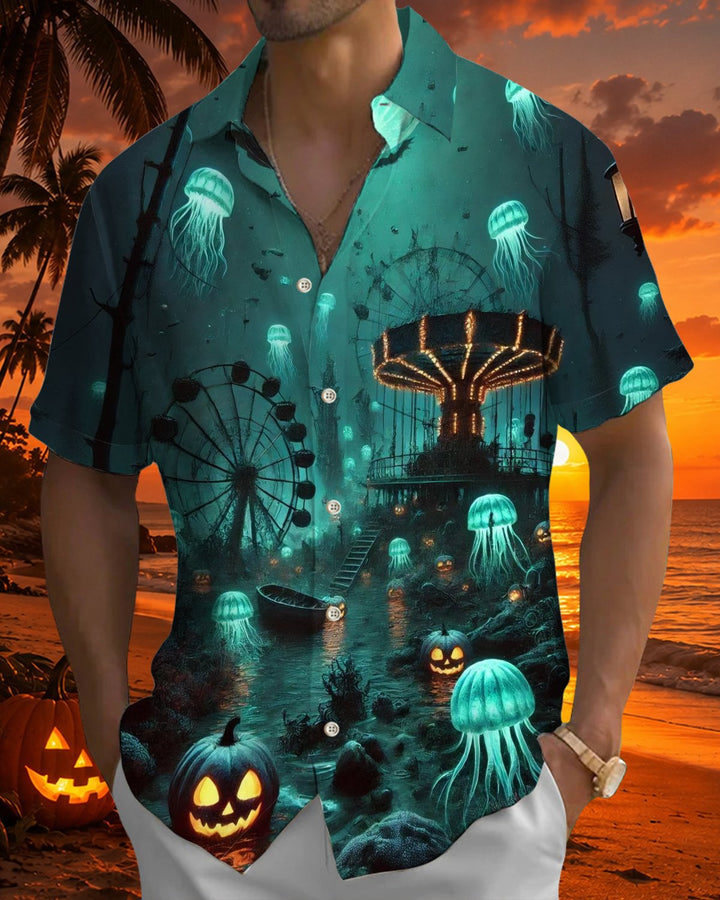 Alohadaddy® Holiday Halloween Graphic Print Button-Down Pocket Cardigan-Style Men&