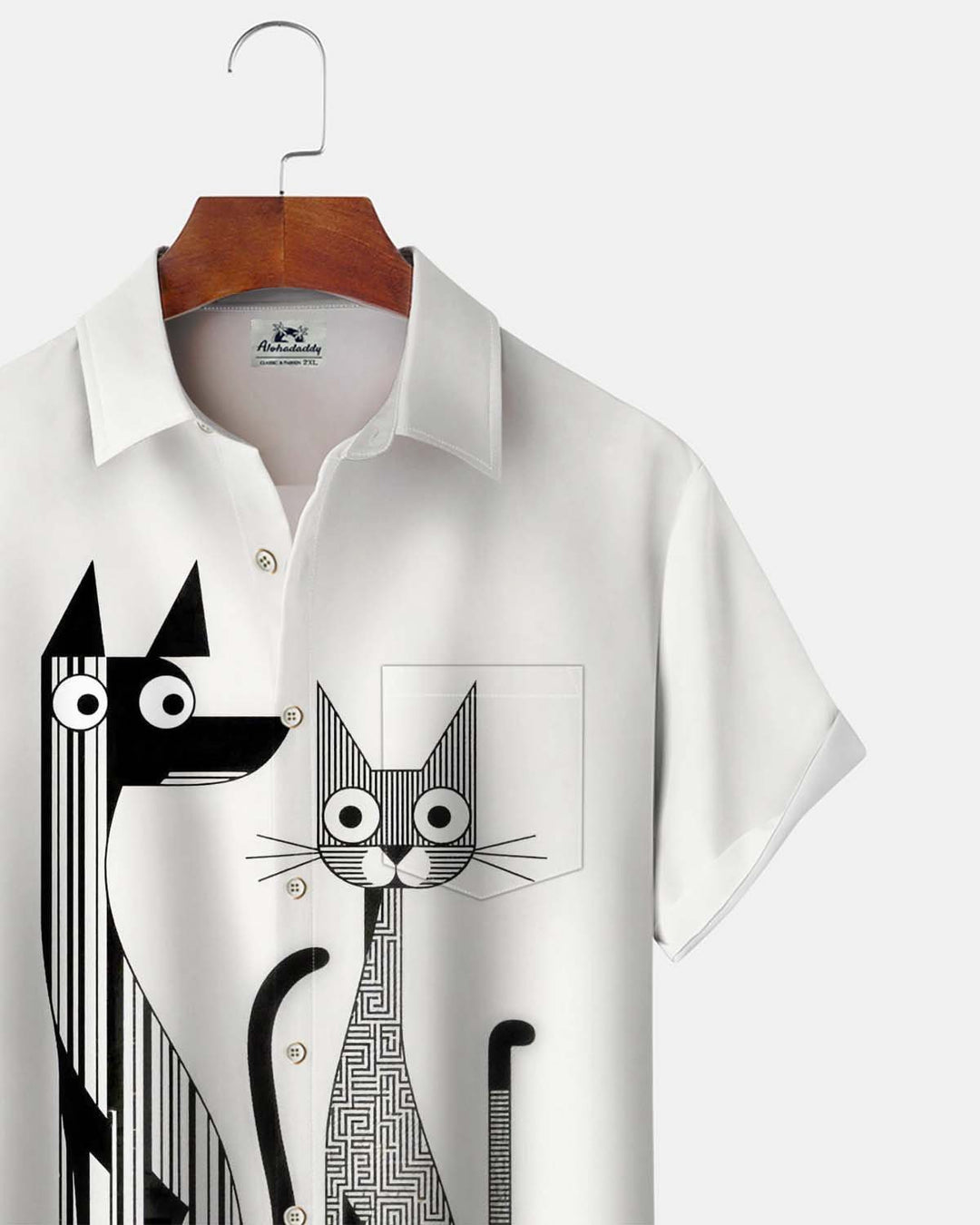Alohadaddy® Men’s Short-Sleeve Button-Down Cardigan Shirt  Casual Geometric Cat &amp; Dog Print