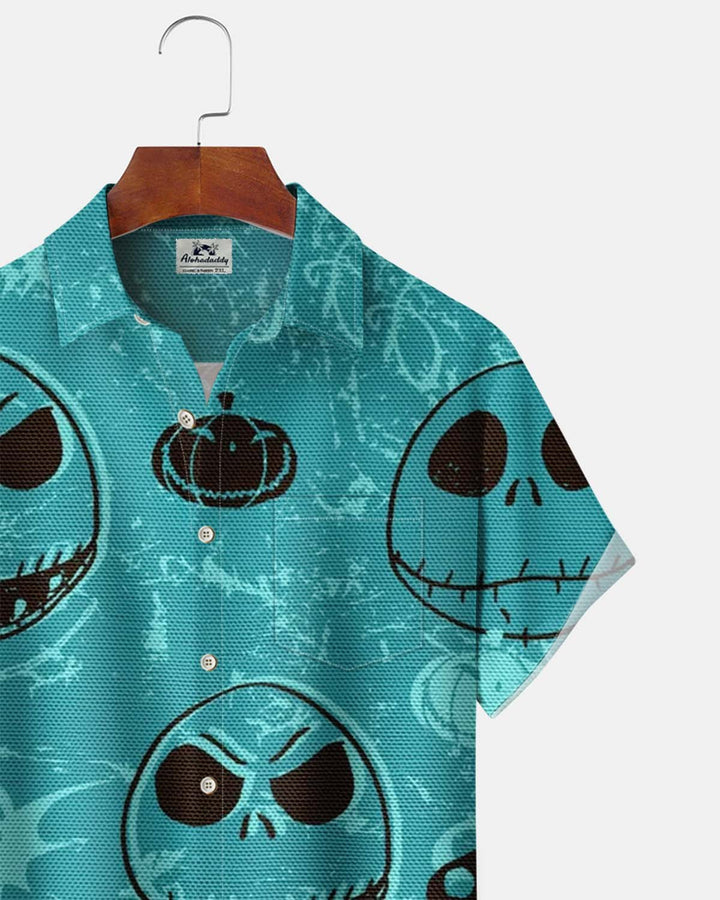 Alohadaddy® Men’s Short-Sleeve Button-Down Shirt  Vintage-Style Christmas Print with Pocket