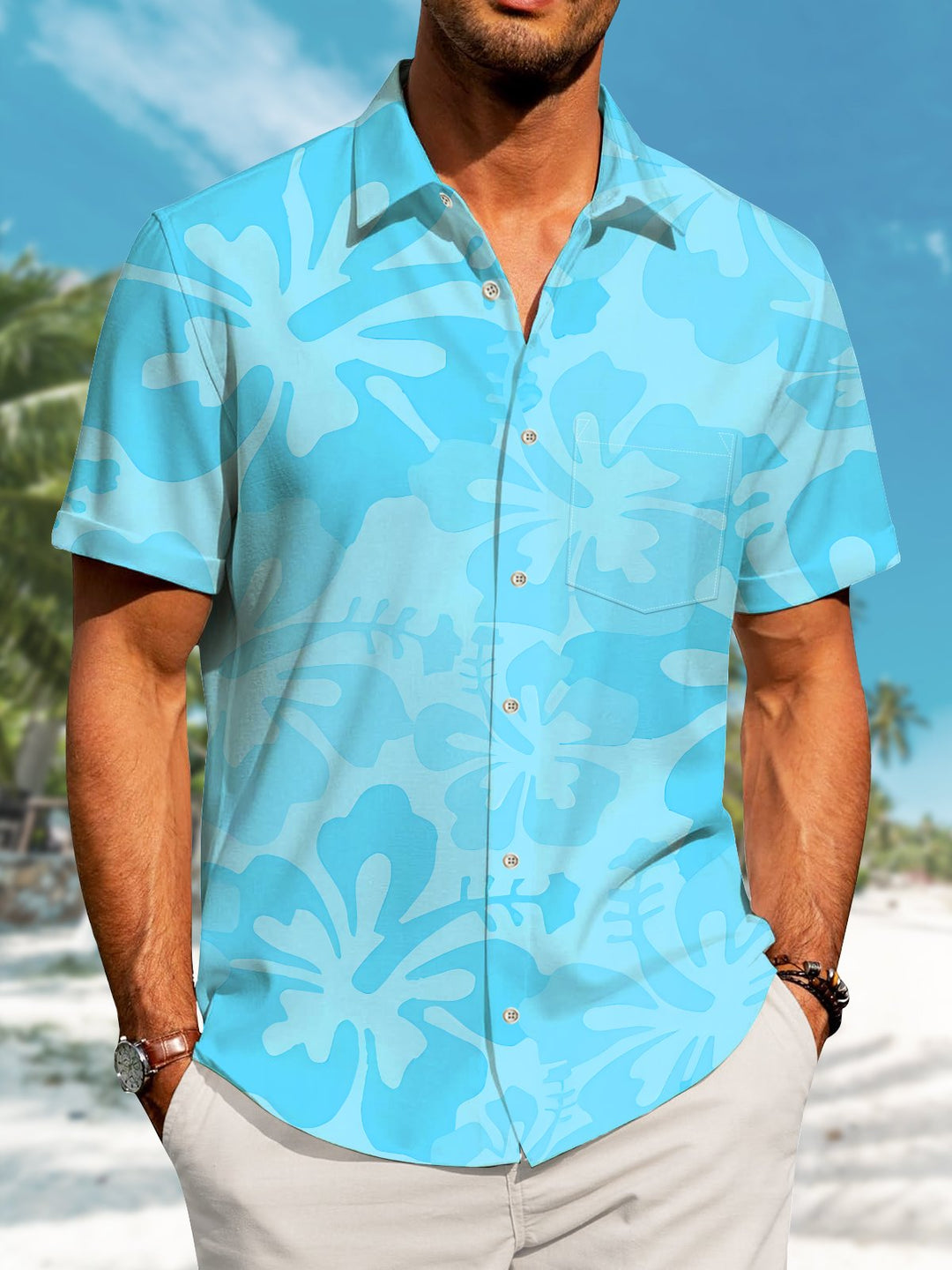 Alohadaddy Hawaiian Flower Dark Pattern Print Art With Pockets Buttons Stretch Oversized Shirt