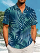 Alohadaddy Hawaiian Casual Plants Palm Leaves Print Art Pockets Buttons Elastic Large Size Shirt