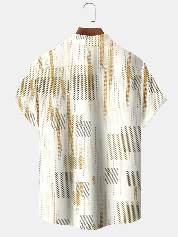 Alohadaddy Casual Collection Everyday Hawaiian Geometric Art Print Button Cardigan Pocket Polyester Stretch Short Sleeve Shirt