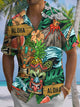 Alohadaddy® Casual Mask Art Print Chest Pocket Large Size Long Hawaiian Men's Short Sleeve Shirt