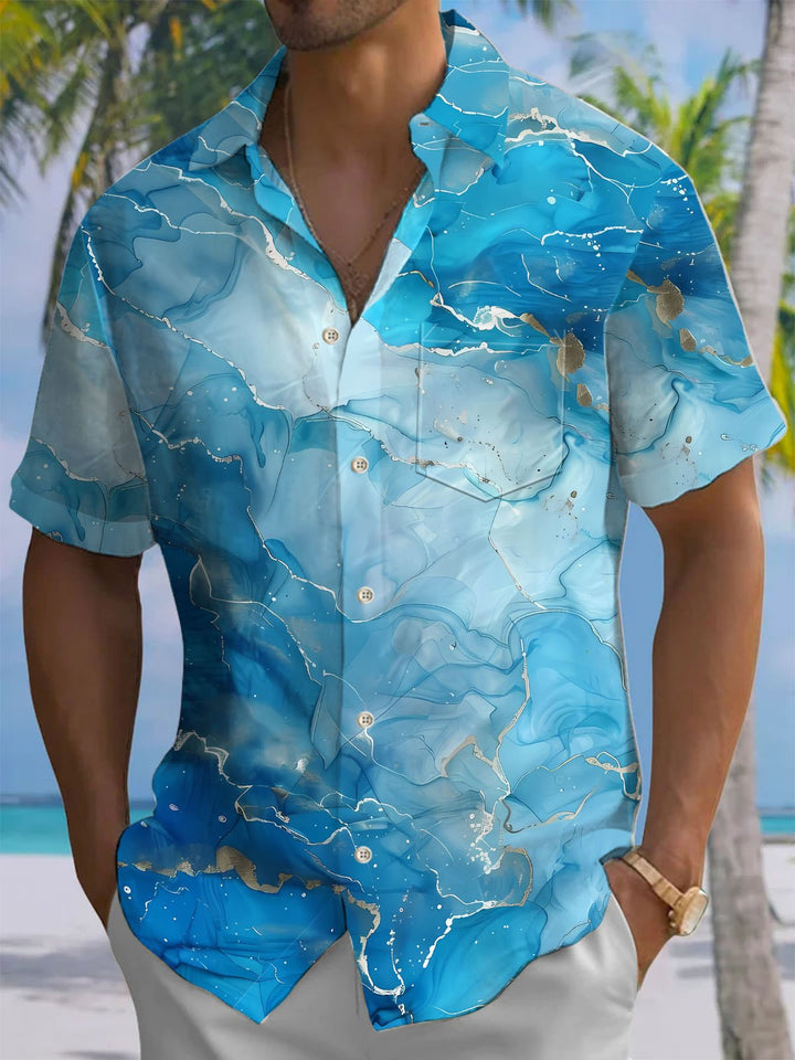 Alohadaddy® Casual Marble Print Chest Pocket Men&