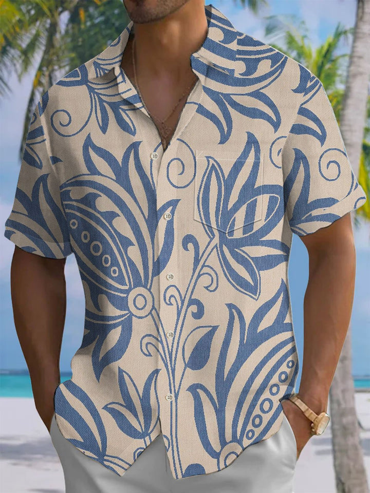 Alohadaddy® Casual Floral Print Chest Pocket Men&