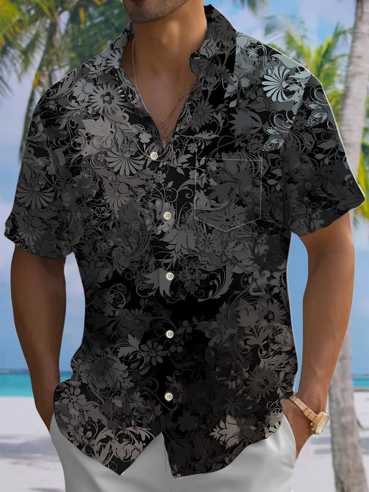 Alohadaddy® Casual Pattern Hidden Pattern Print Art Chest Pocket Men Short Sleeve Shirt Big &amp; Tall