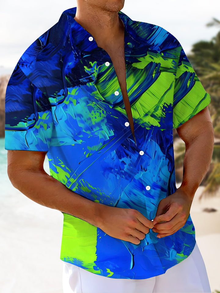 Alohadaddy® Casual Abstract Print Art Chest Pocket Men&