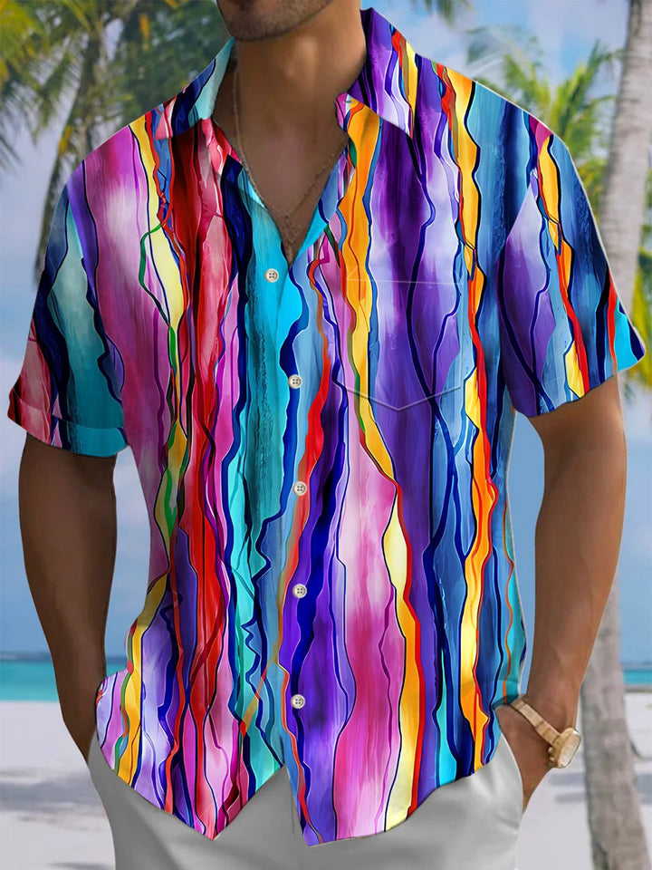 Alohadaddy® Casual Stripes Art Print Moisture Wicking Chest Pocket Mens Short Sleeve Shirt Big &amp; Tall
