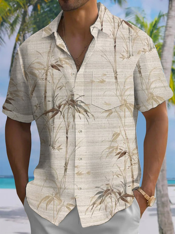 Alohadaddy® Casual Bamboo Botanical Art Print Mens Wicking Short Sleeve Shirt Big &amp; Tall
