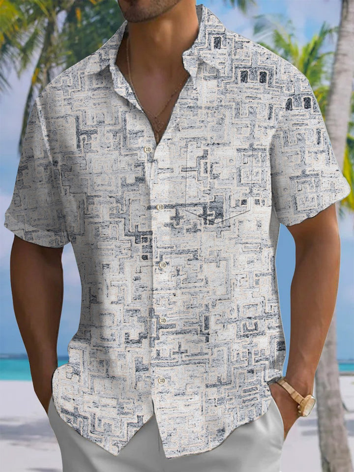 Alohadaddy® Casual Geometric Art Print Chest Pocket Men&