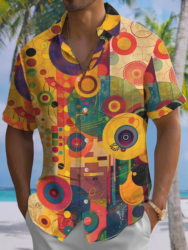 Alohadaddy® Vintage Geometric Art Print Chest Pocket Men&