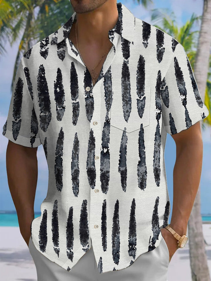 Alohadaddy® Casual Stripe Art Print Chest Pocket Men&