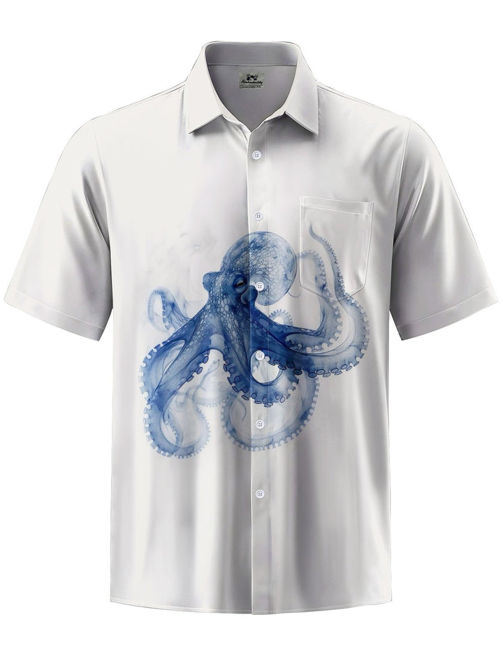Alohadaddy® Casual Octopus Art Print Chest Pocket Mens Short Sleeve Shirt Big &amp; Tall